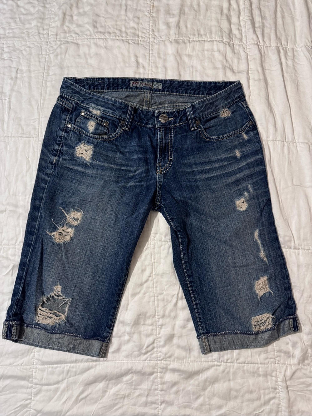 BKE Dark Blue Distressed Denim Bermuda Shorts